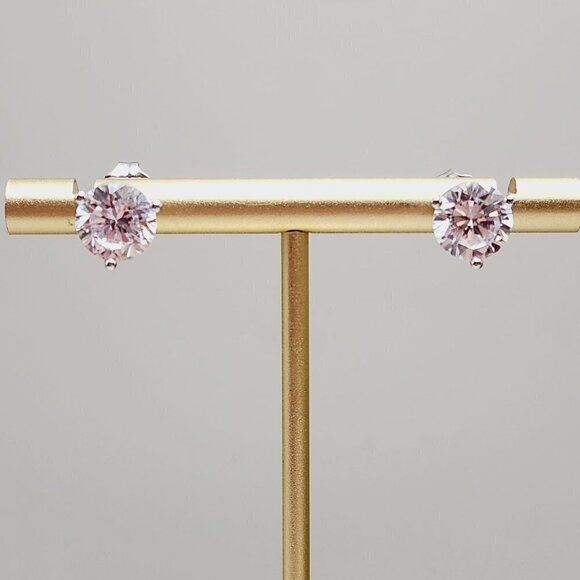 CZ Sparkly Clear Round Stud 925 Sterling Silver Earrings - Picture 1 of 6